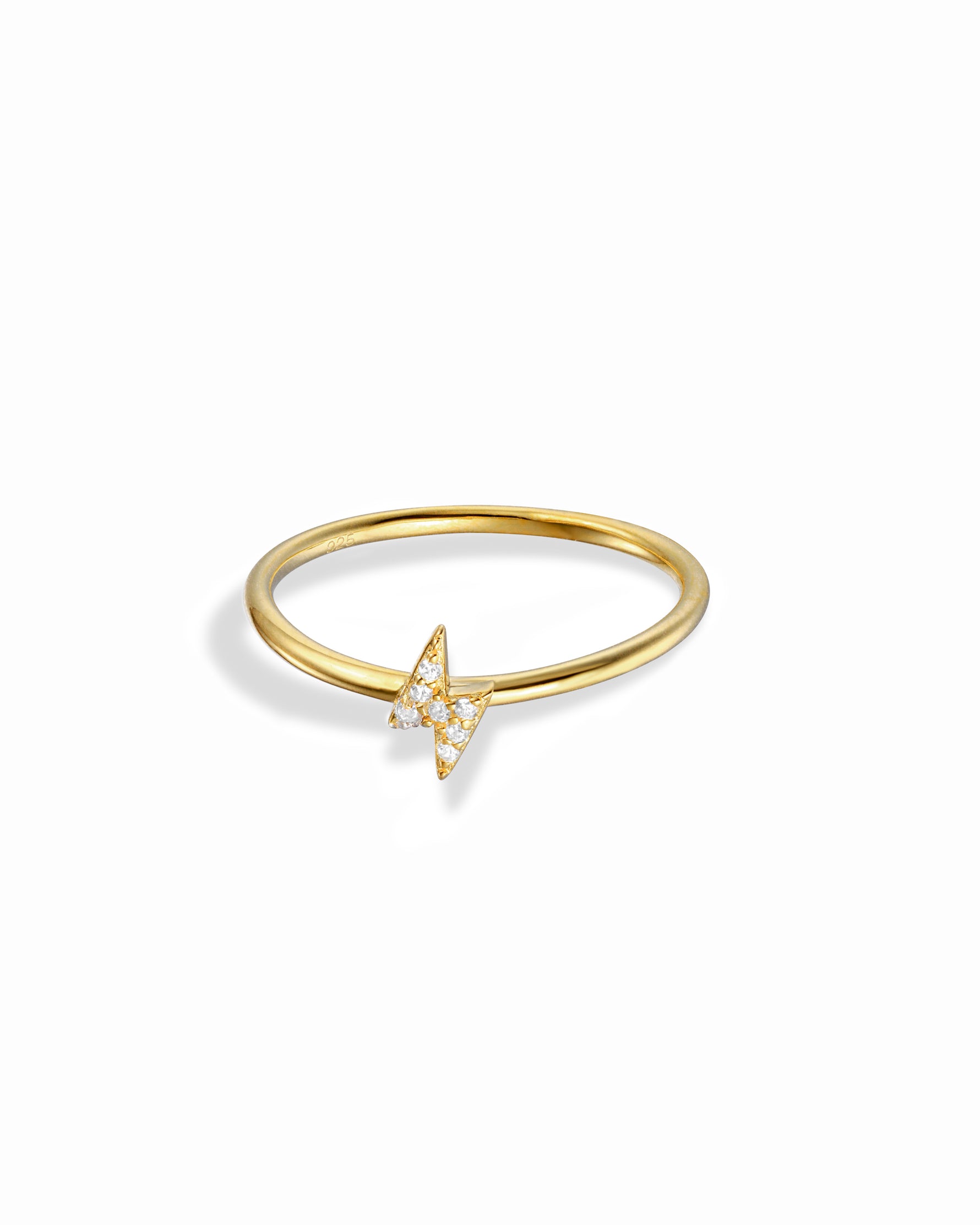 Minimalist gold lightning bolt cz ring.