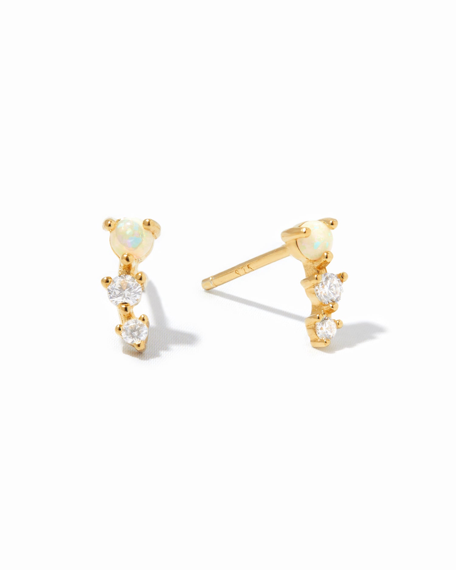 Dainty gold opal gemstone and cz diamond ear climber