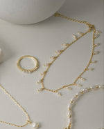 Delicate gold pearl dangling charm anklet