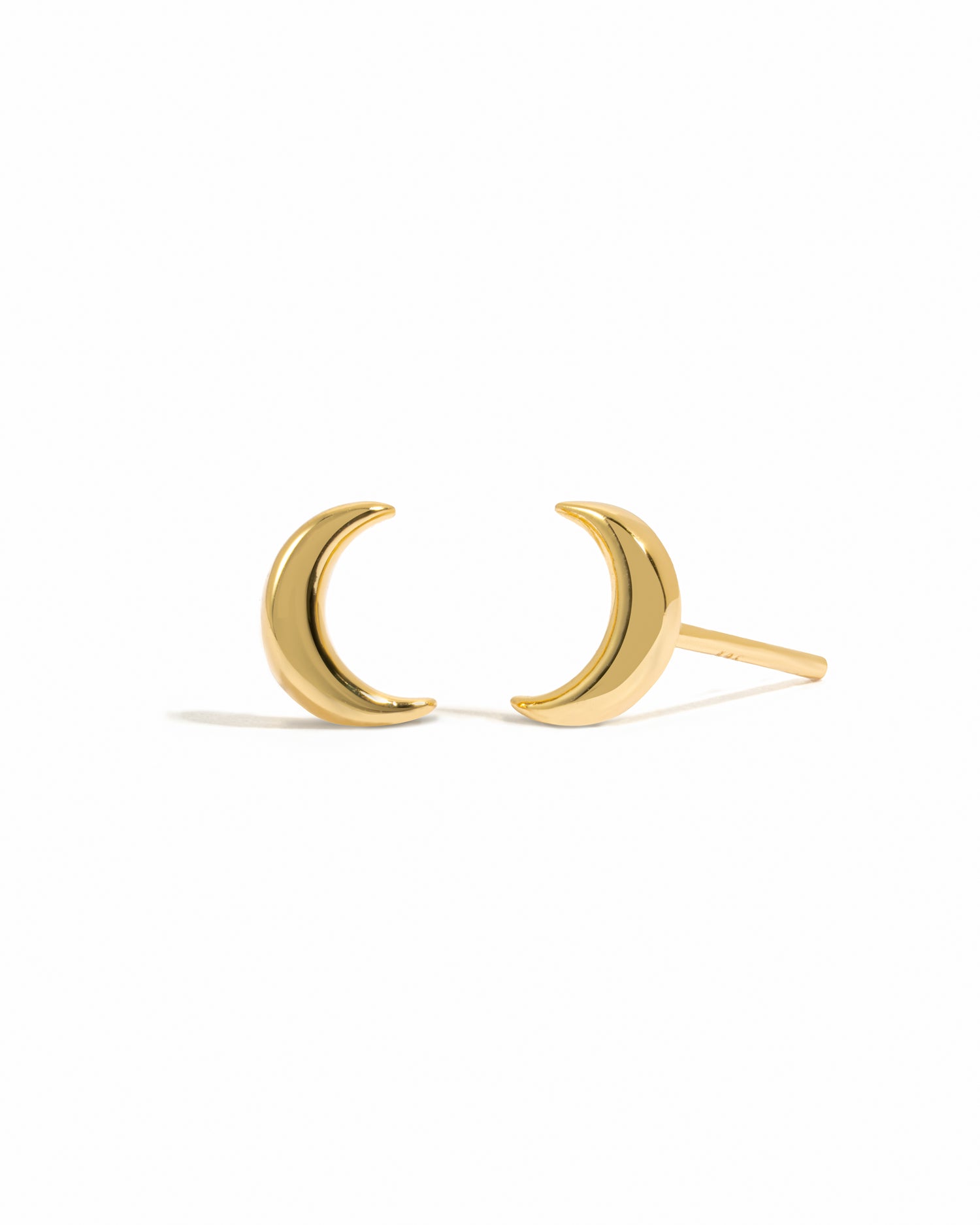 14k gold plated plain moon stud earrings on white background 