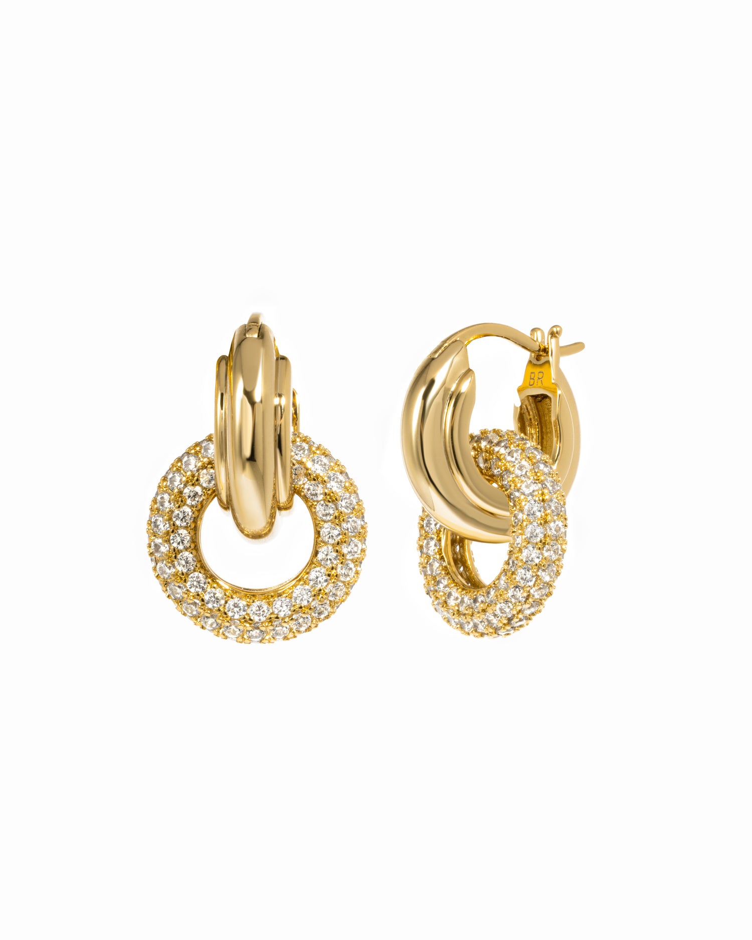 gold hoop earrings with removable pave charm 