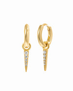 Delicate gold cz dagger charm earrings with removable charm
