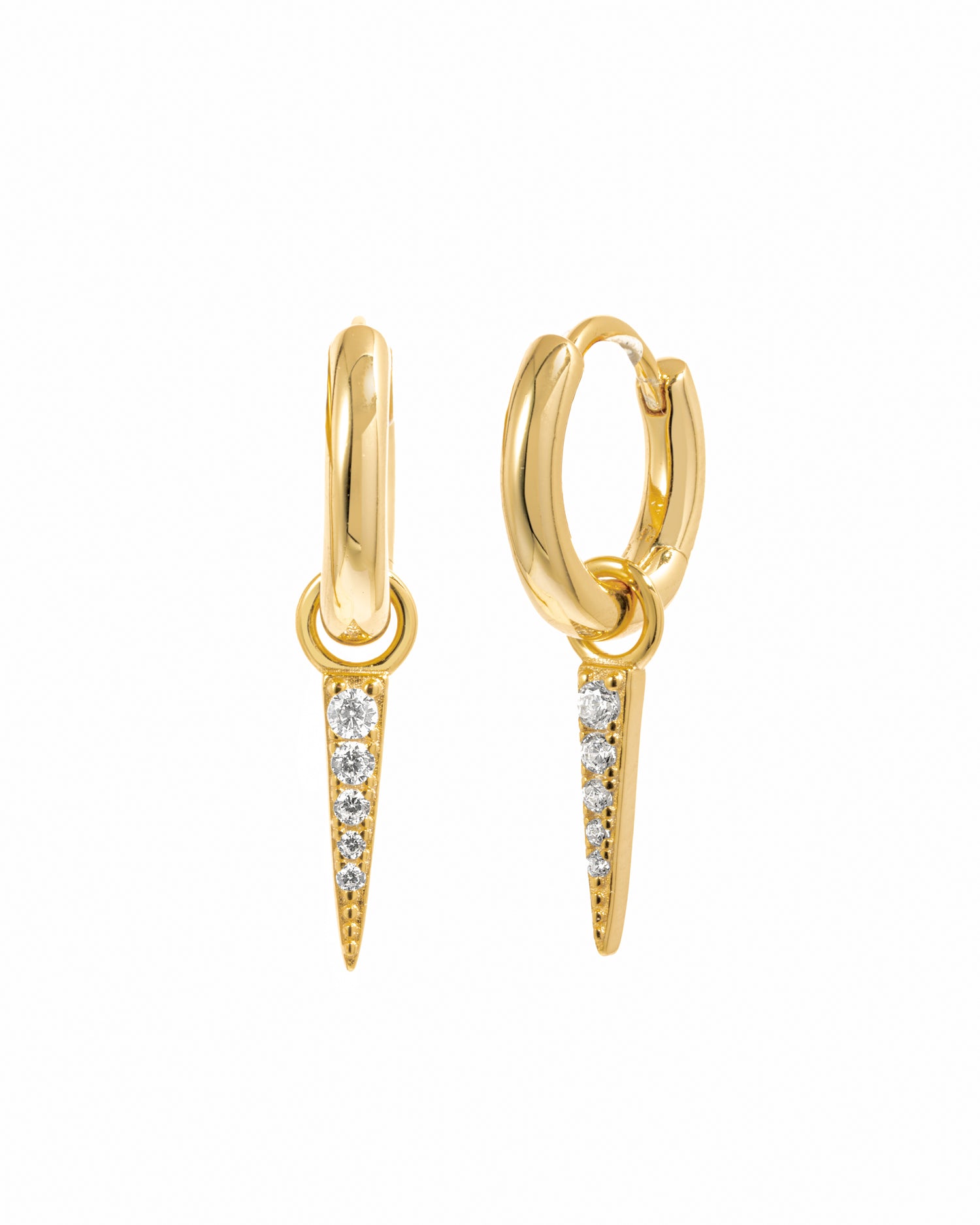 Delicate gold cz dagger charm earrings with removable charm