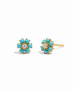 Gold turquoise flower stud earrings with cz stone center. 