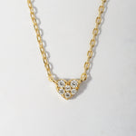 close-up of cz tiny heart necklace pendant.
