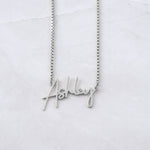 Sterling silver name necklace with dainty box chain