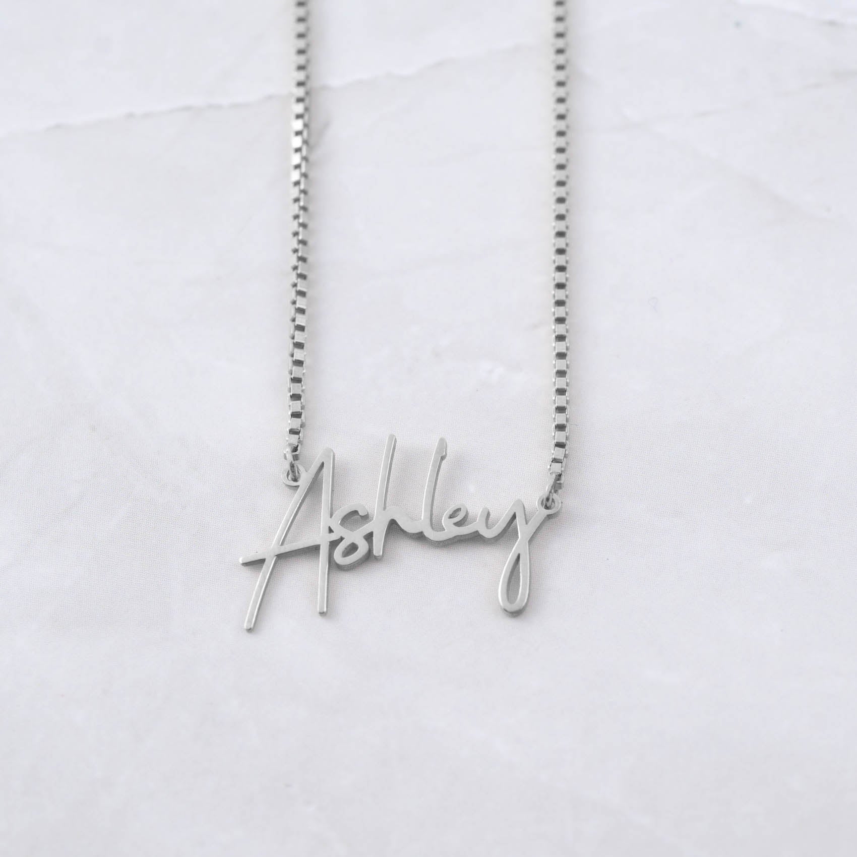 Sterling silver name necklace with dainty box chain