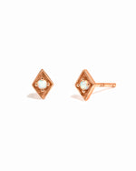 Rose gold diamond shaped opal stud earrings. 