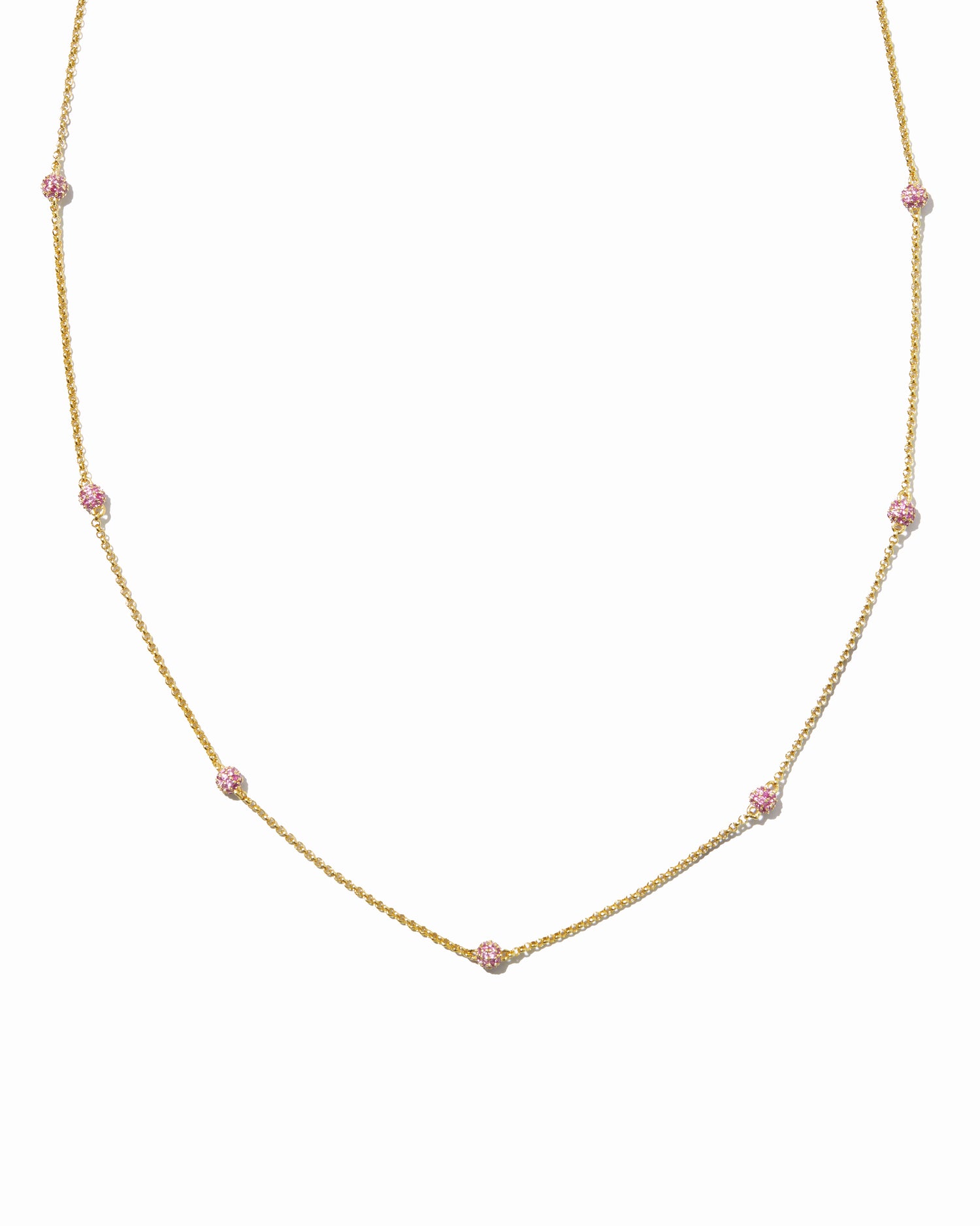 Delicate gold pave ruby beaded chain necklace.