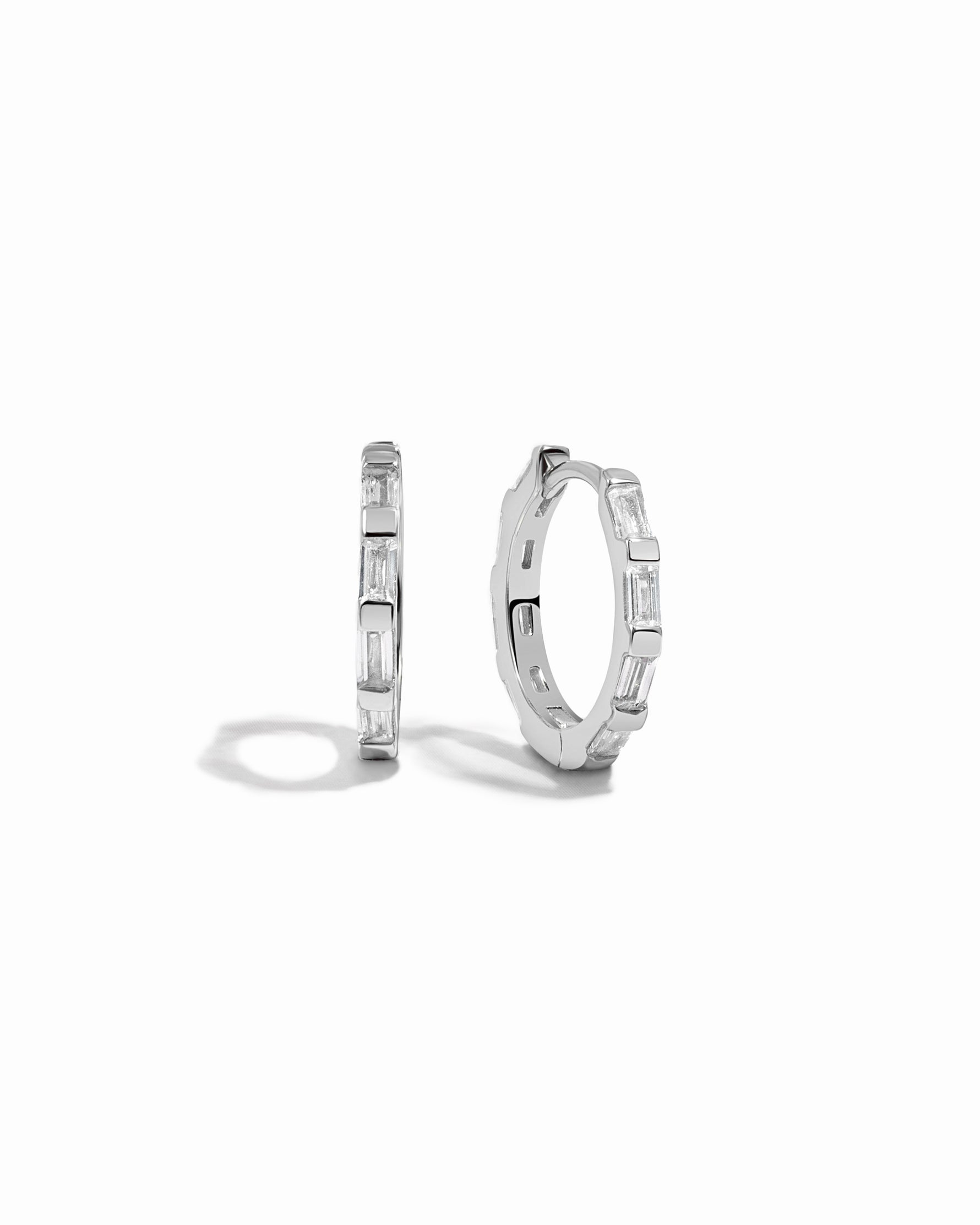 small silver hoop earrings with cubic zirconia diamonds