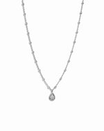 Sterling silver tear drop pendant necklace with beaded chain. 