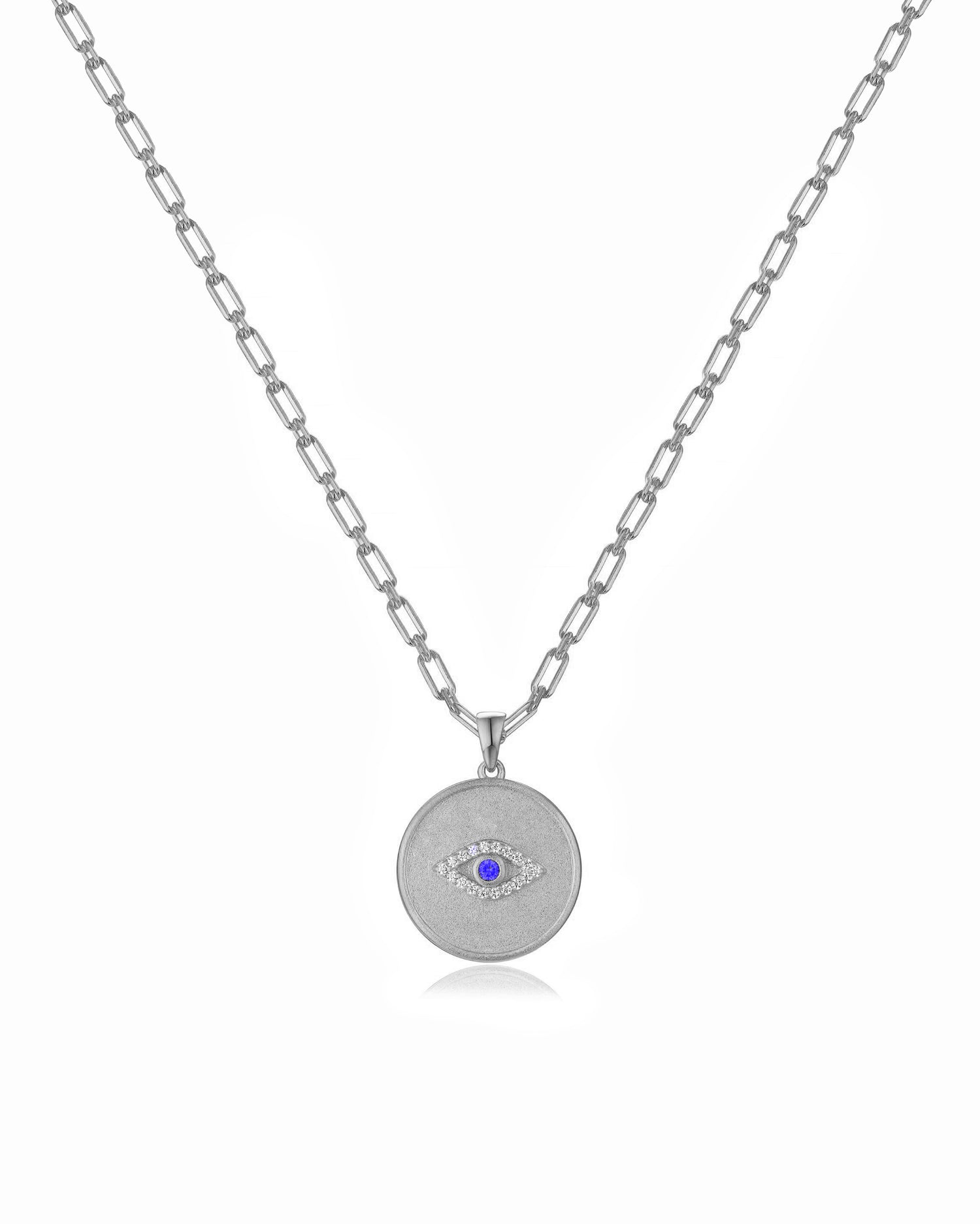 Sterling silver circle medallion with paperclip chain.