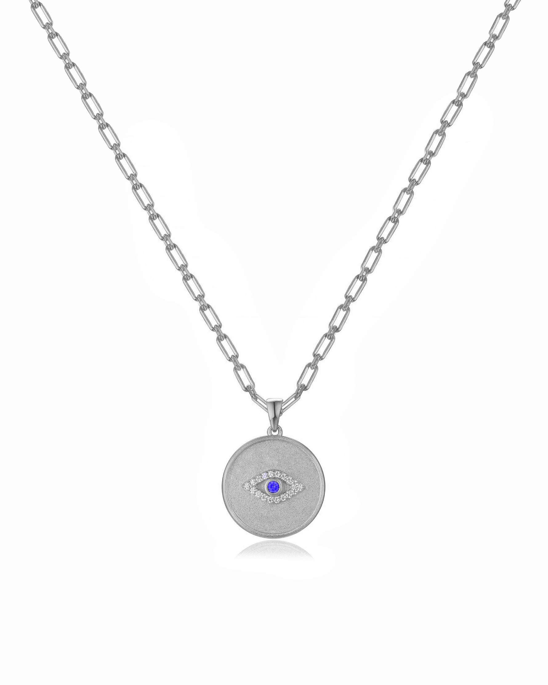 Sterling silver circle medallion with paperclip chain.