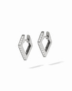 Sterling silver geometric studded hoop earrings.