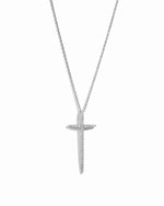silver large cz cross pendant necklace on white background