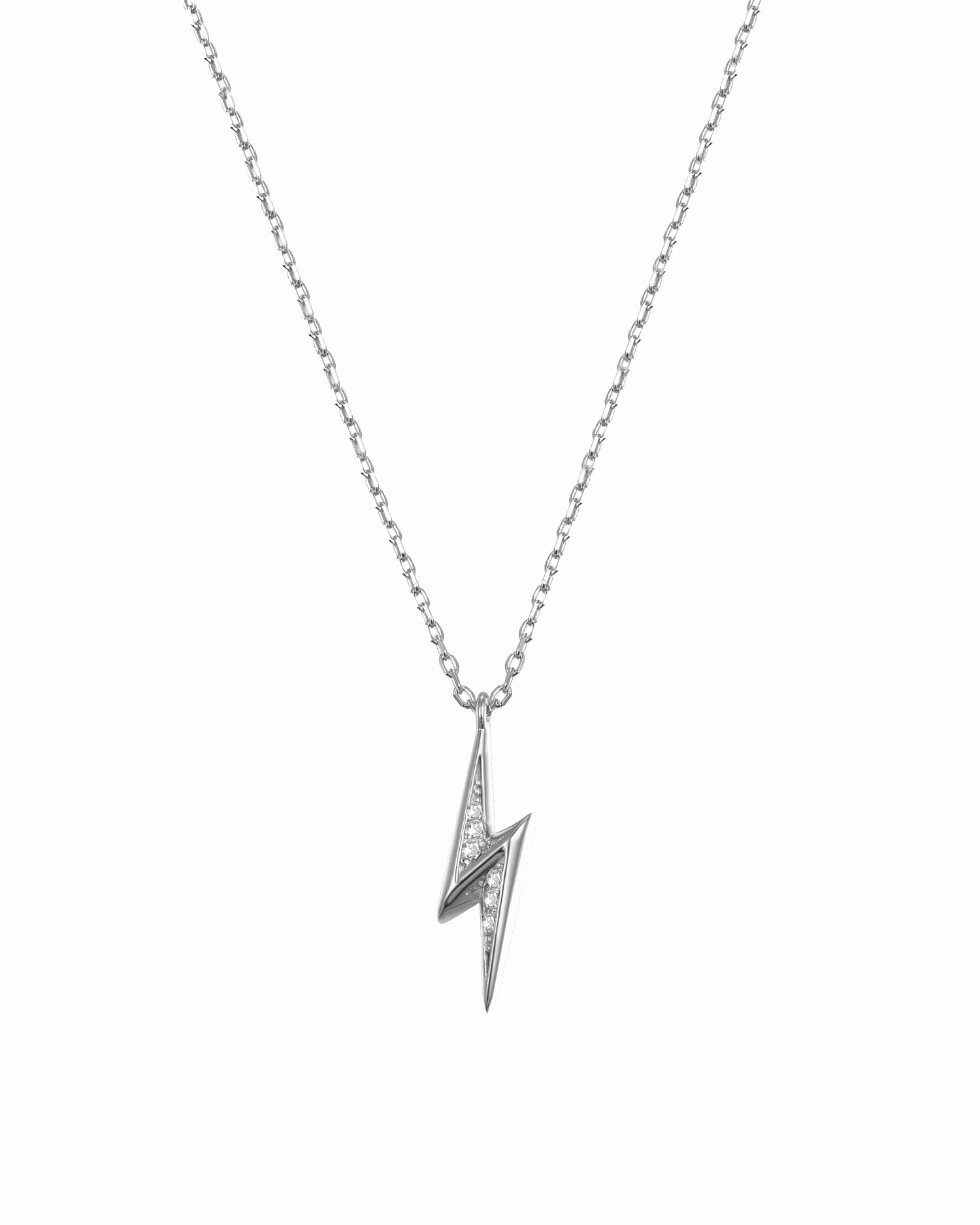 Silver dainty lightning bolt pendant necklace