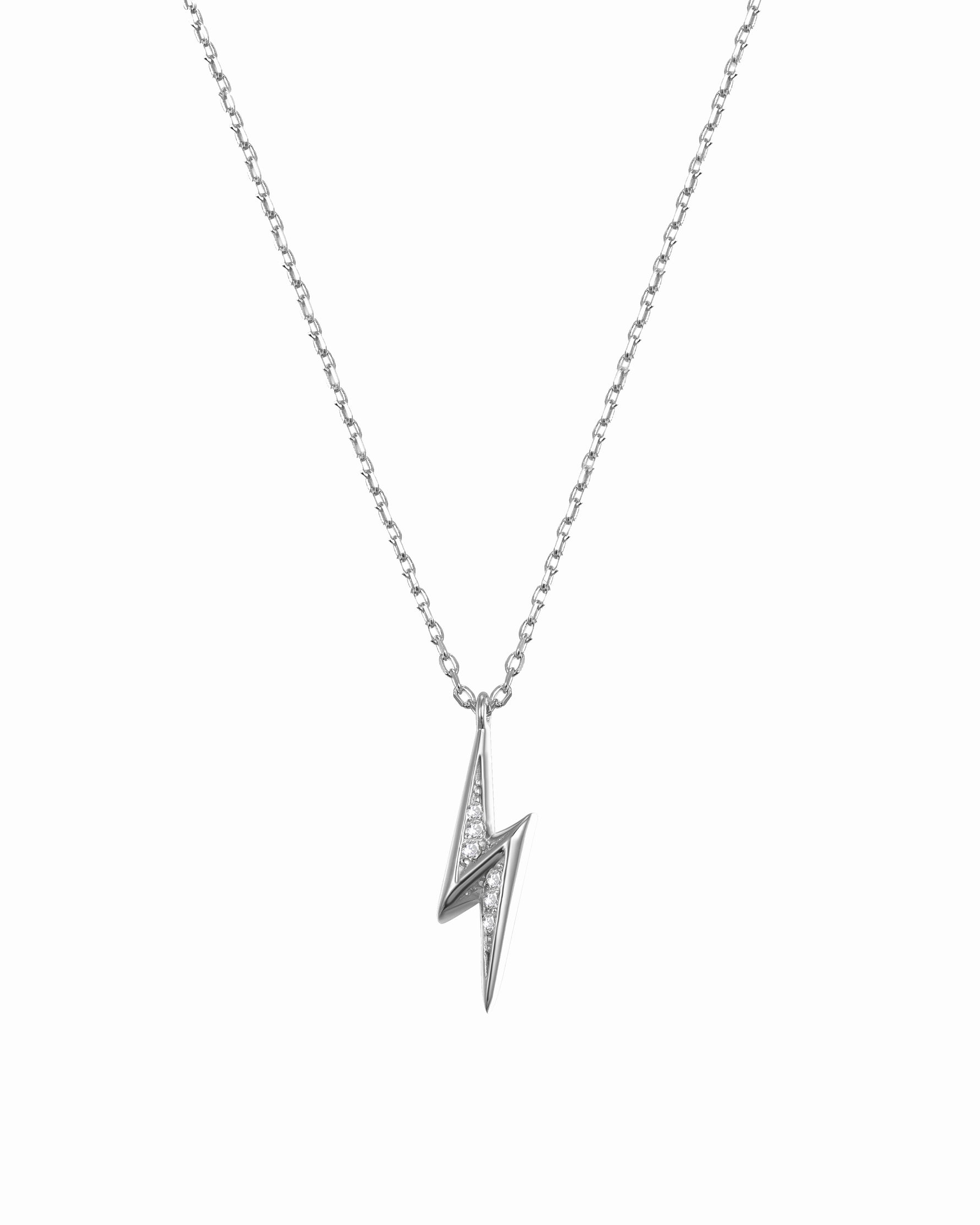 Silver dainty lightning bolt pendant necklace