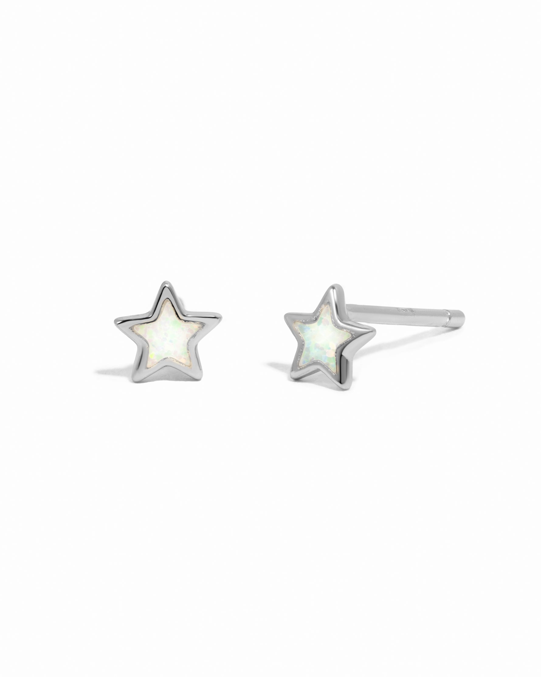 Tiny sterling silver star opal stud earrings