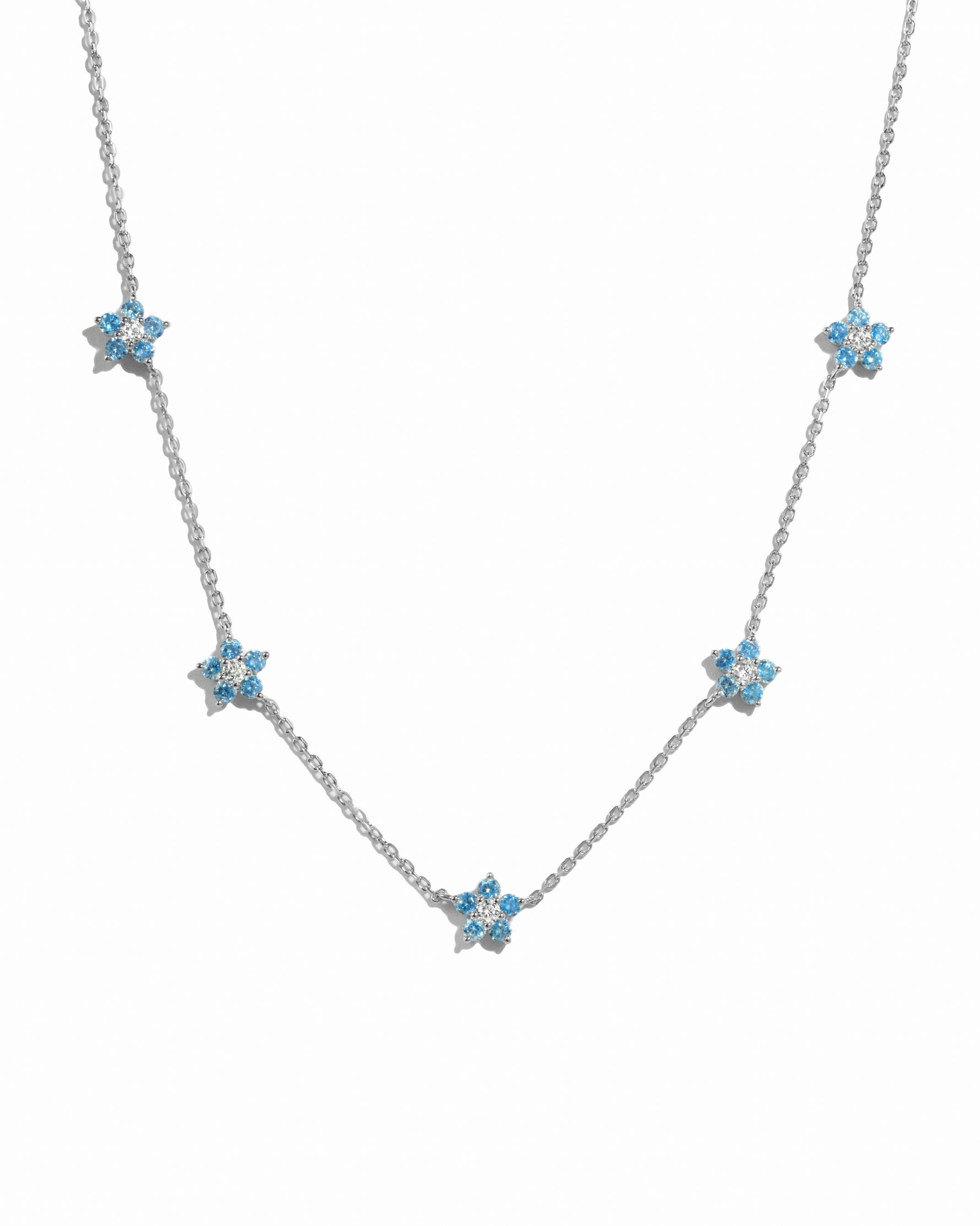Silver aquamarine flower necklace