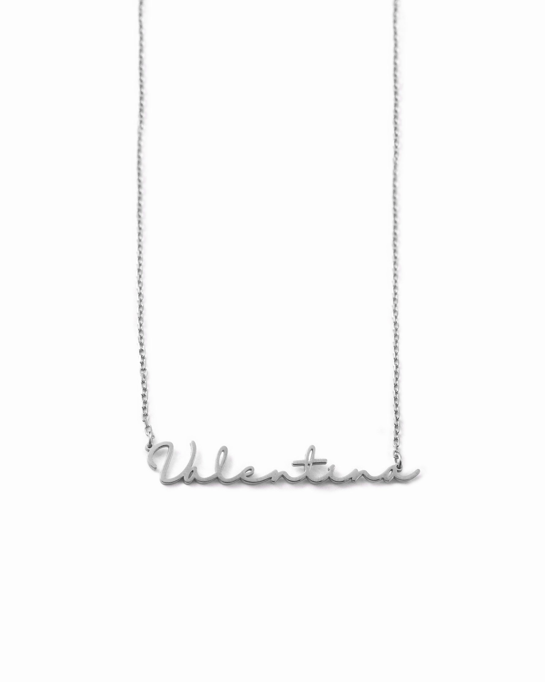 Sterling silver delicate chain custom script necklace on dainty silver chain