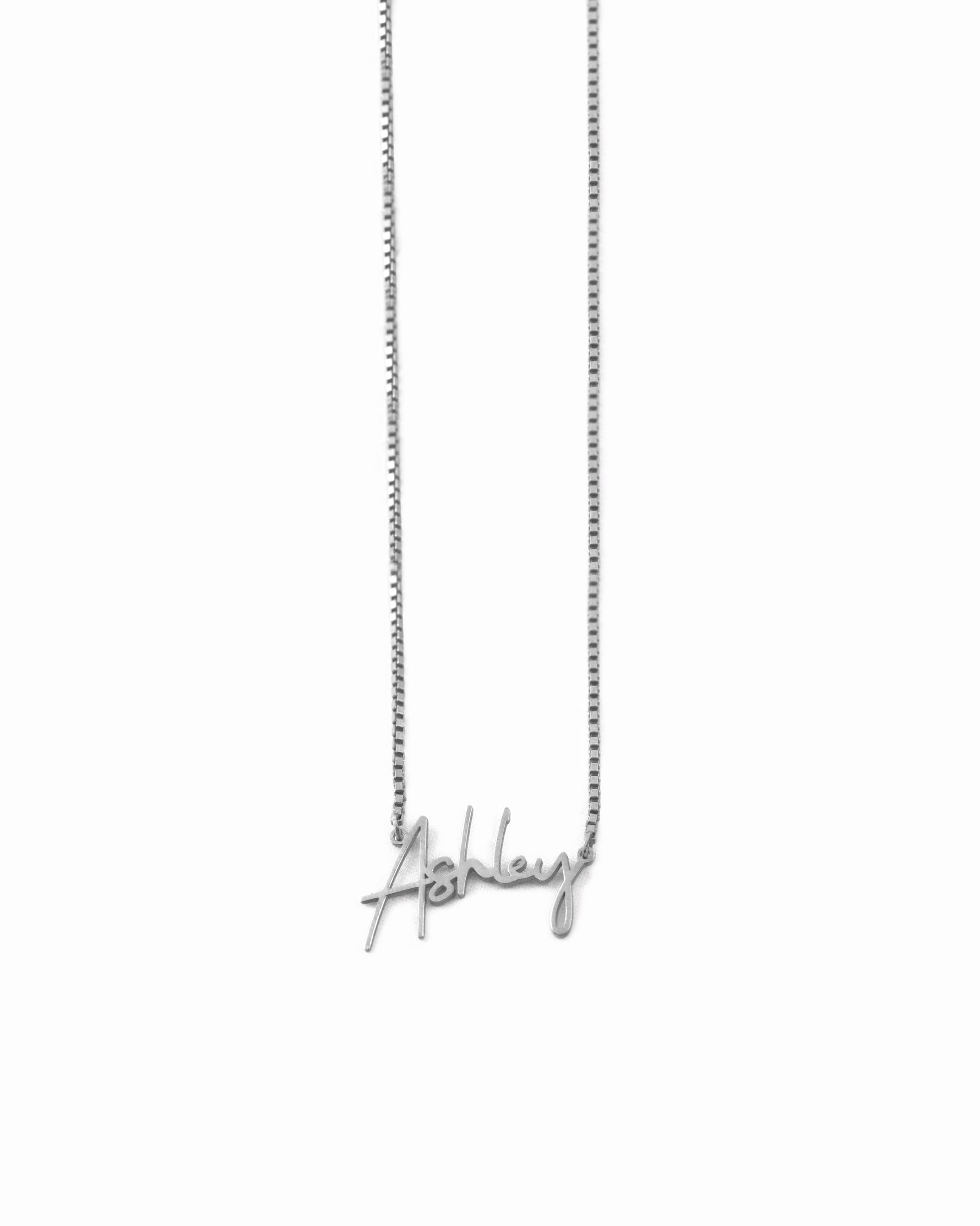 Minimalist sterling silver script custom name necklace with box chain