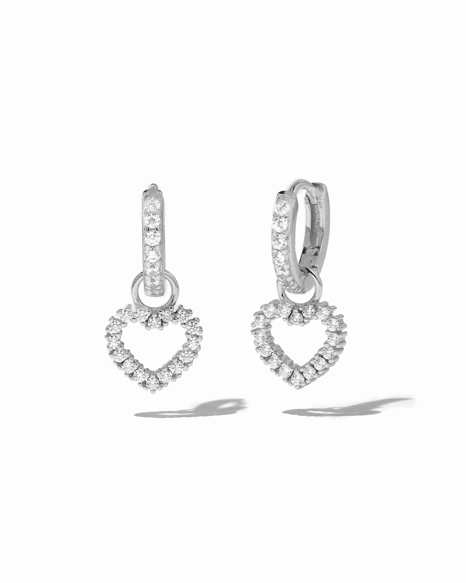 Sterling silver studded removable heart charm huggie earrings. 