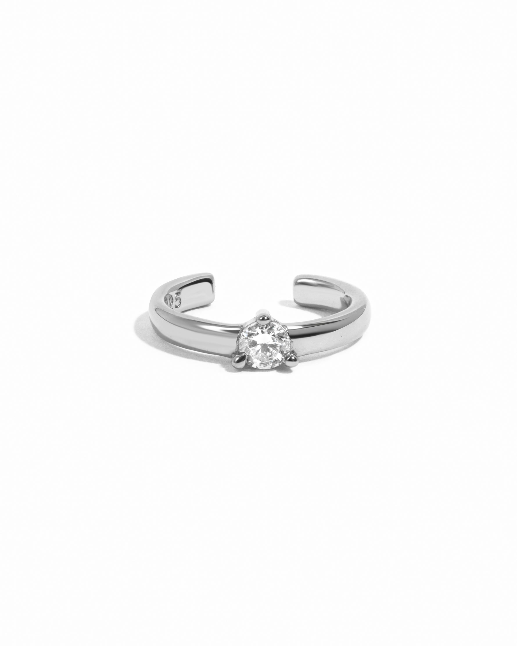 Elegant sterling silver adjustable ear cuff with a solitaire cz stone in the center.