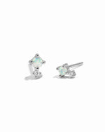 Sterling silver dainty opal and cz stone stud earrings. 