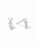 Dainty sterling silver opal gemstone and cz diamond ear climber