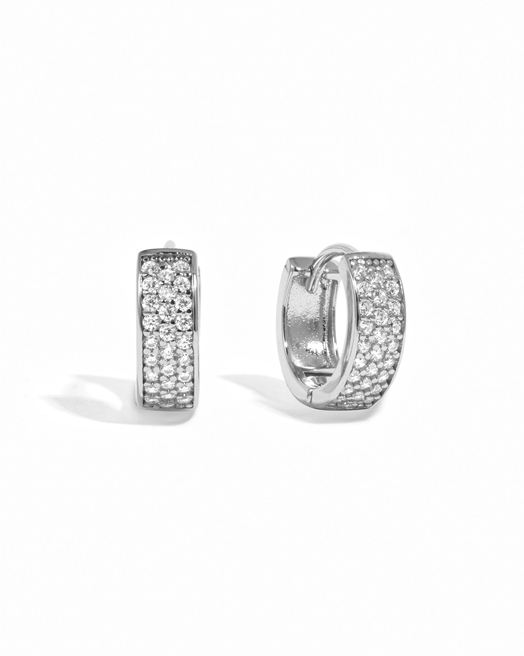 Timeless sterling silver pavé huggies