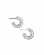 Sparkly sterling silver pave diamond studded hoop earrings