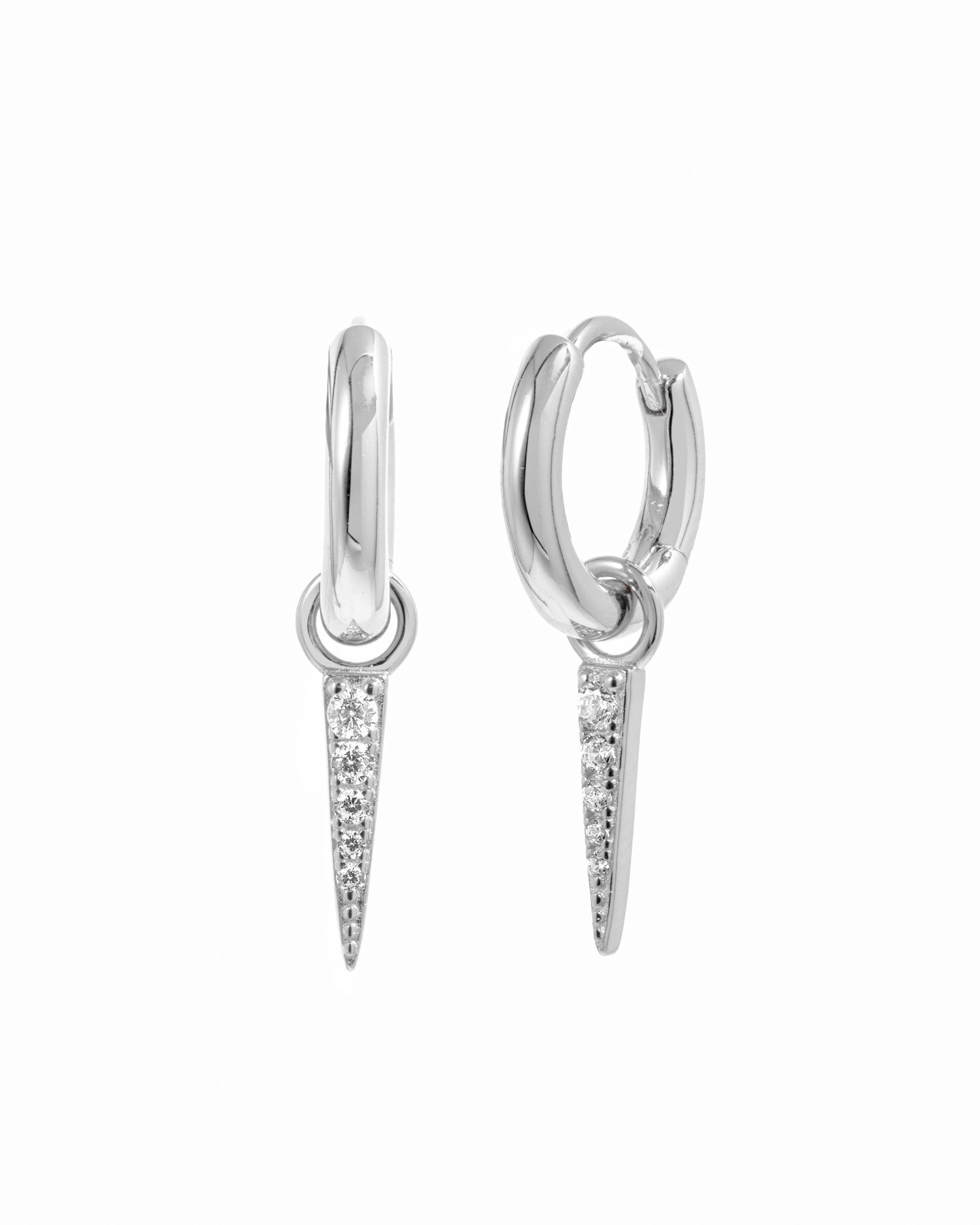 Delicate sterling silver cz dagger charm earrings with removable charm