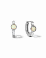 Sterling silver dainty solitaire opal cz studded huggie earrings.