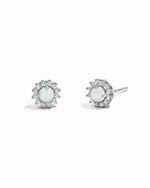 Minimalist tiny sterling silver opal sunburst stud earrings in gold.