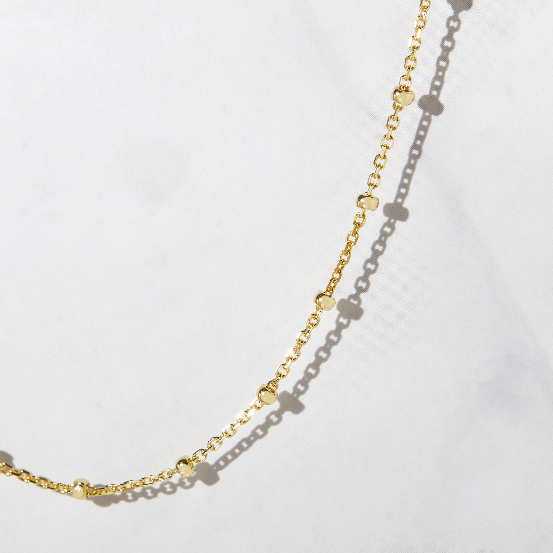 Closeup image of gold beaded chain
