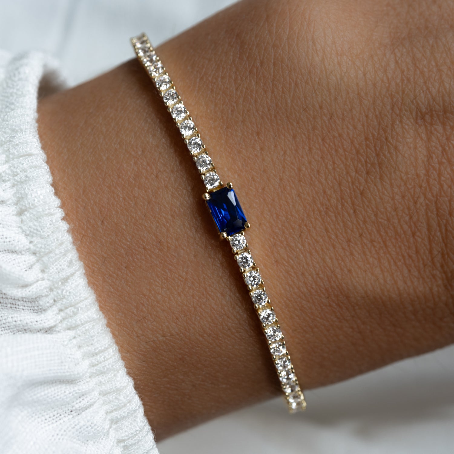 Tennis Bracelet with Sapphire Baguette Charm