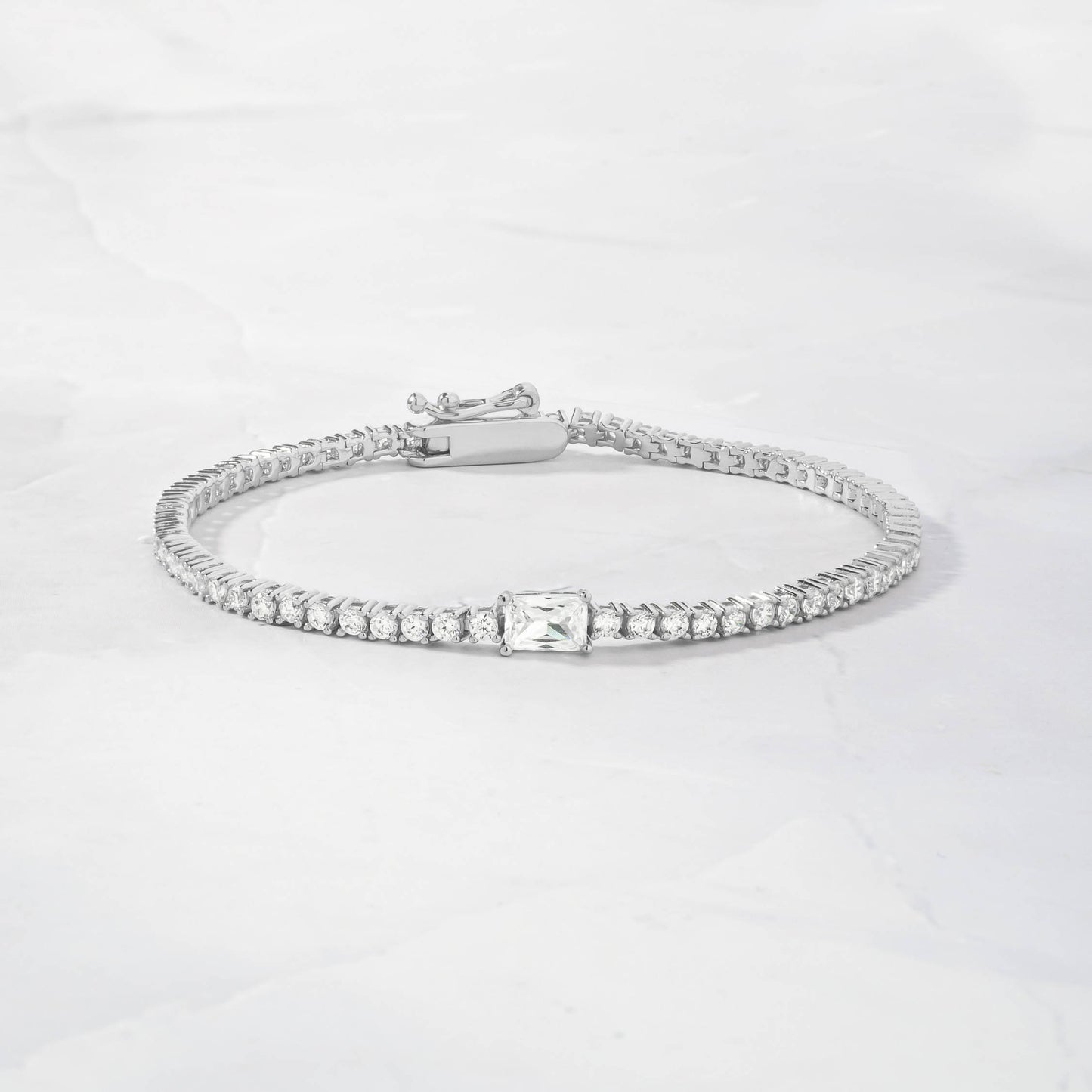 Tennis Bracelet with Baguette Charm