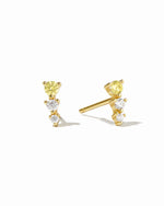 Gold earl climber stud earrings with yellow and diamond stones.