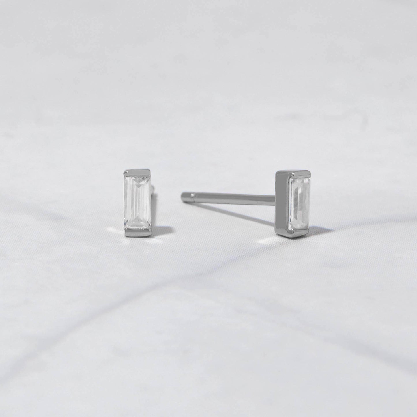 White CZ Baguette Stud Earrings