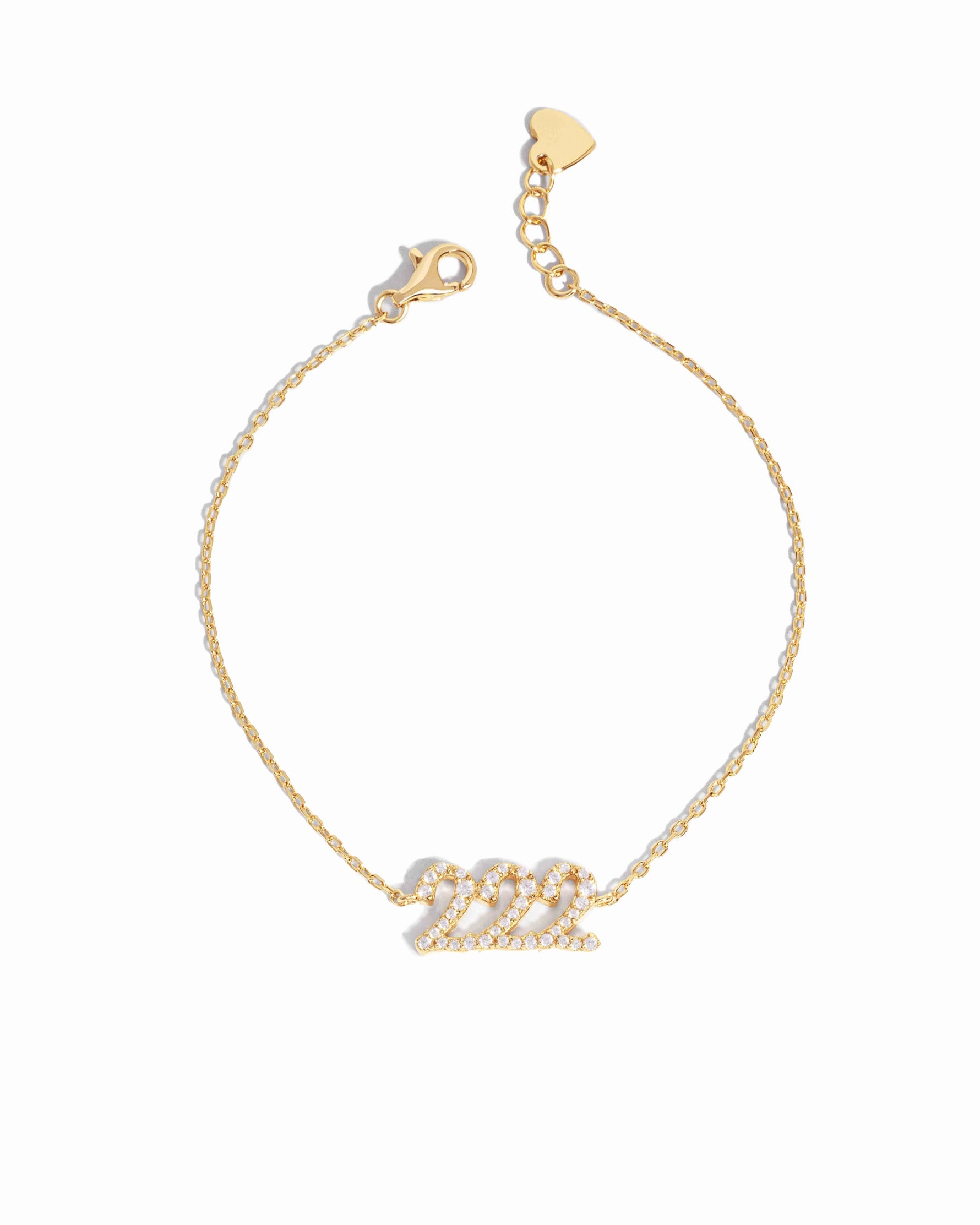 Gold 222 Angel Number Bracelet on white background