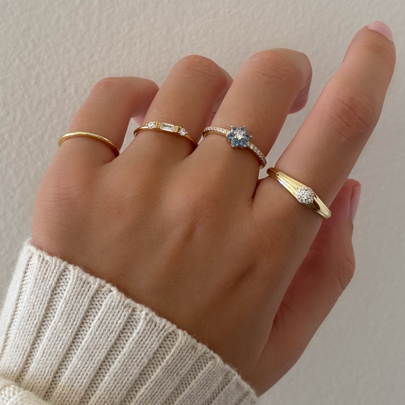 aquamarine birthstone gold ring stack 