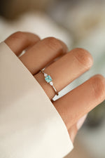aquamarine cushion ring in sterling silver on model