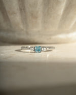 aquamarine cushion ring in sterling silver closeup view