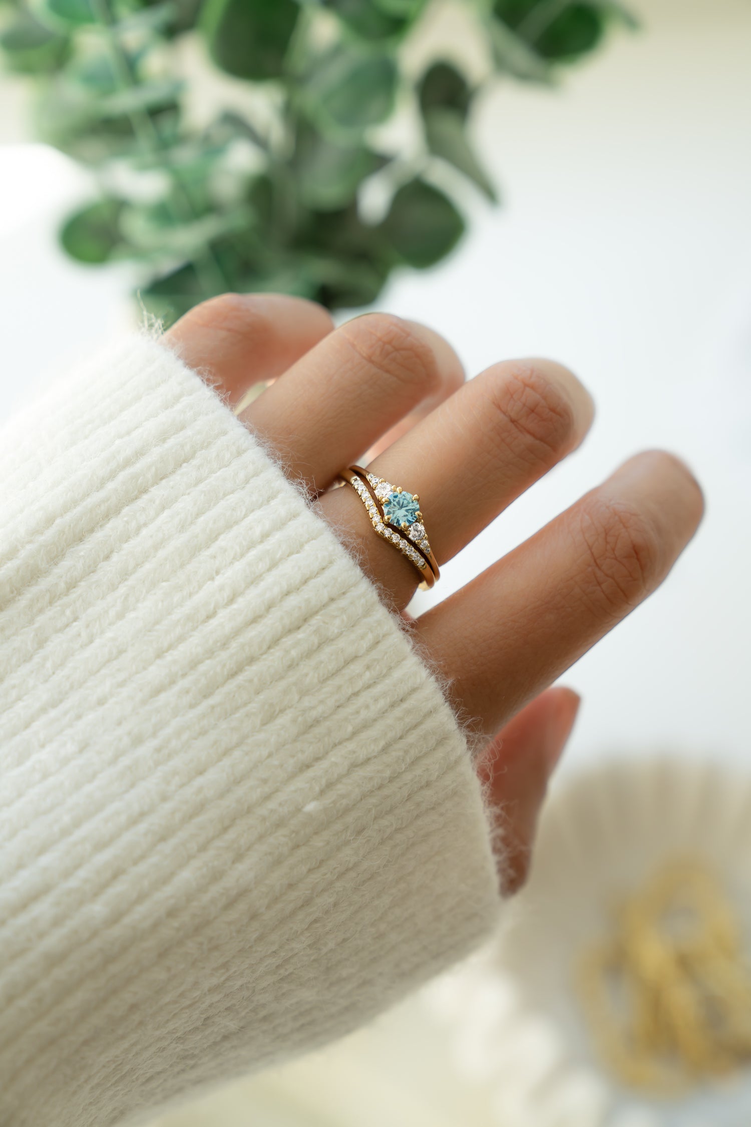 Aquamarine Chevron Ring Set