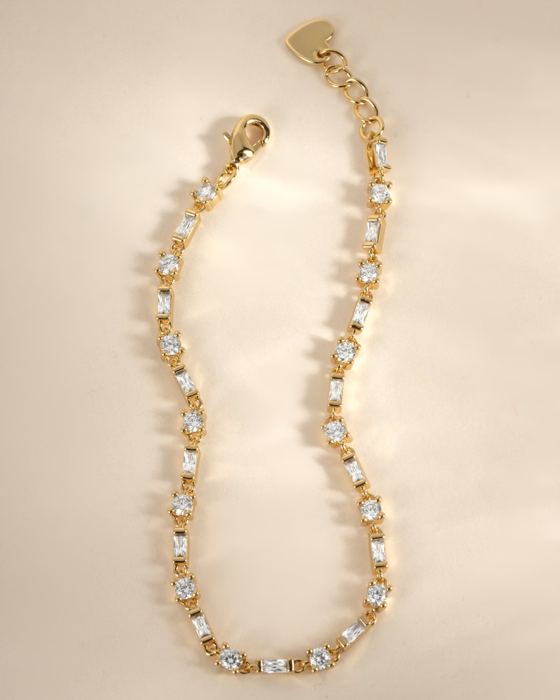 Close-up of Sami Jewels Baguette and Solitaire Diamond Bracelet showcasing sparkling diamonds and elegant design.
