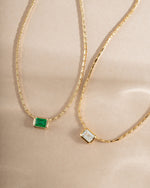 White CZ baguette bezel statement necklace by Samijewels-527 featuring emerald and white CZ stones.