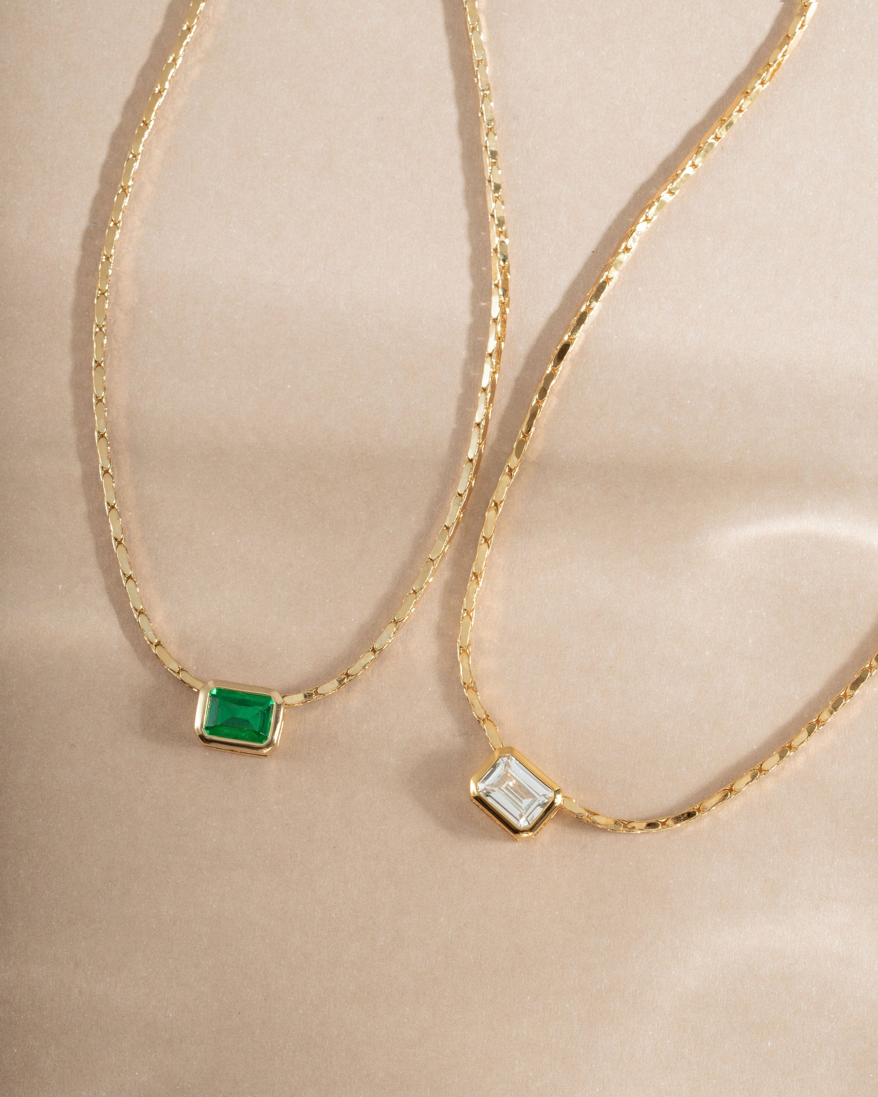 White CZ baguette bezel statement necklace by Samijewels-527 featuring emerald and white CZ stones.