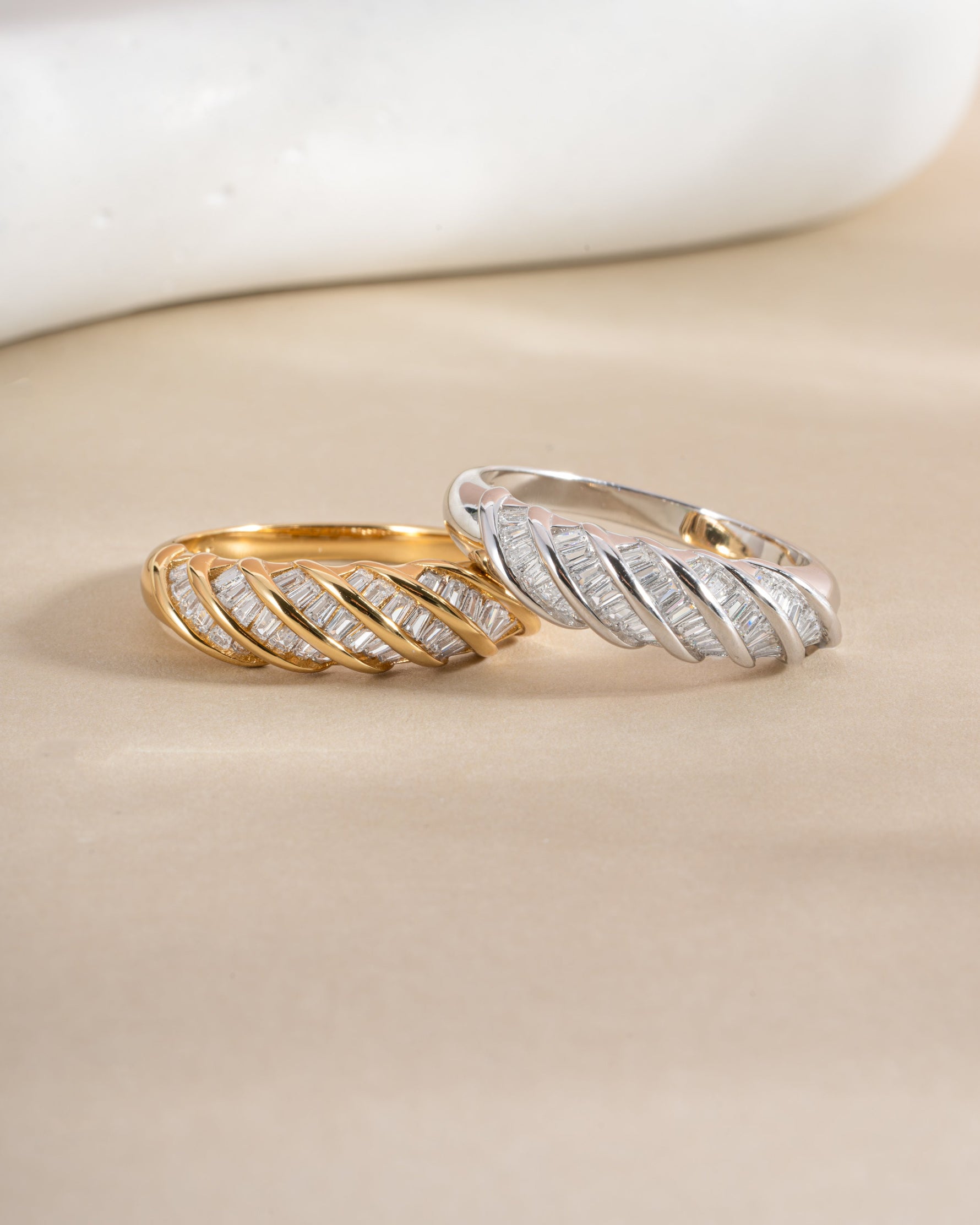 Gold and sterling silver Baguette Croissant Ring by Sami Jewels featuring a detailed croissant design on a sleek ring band.