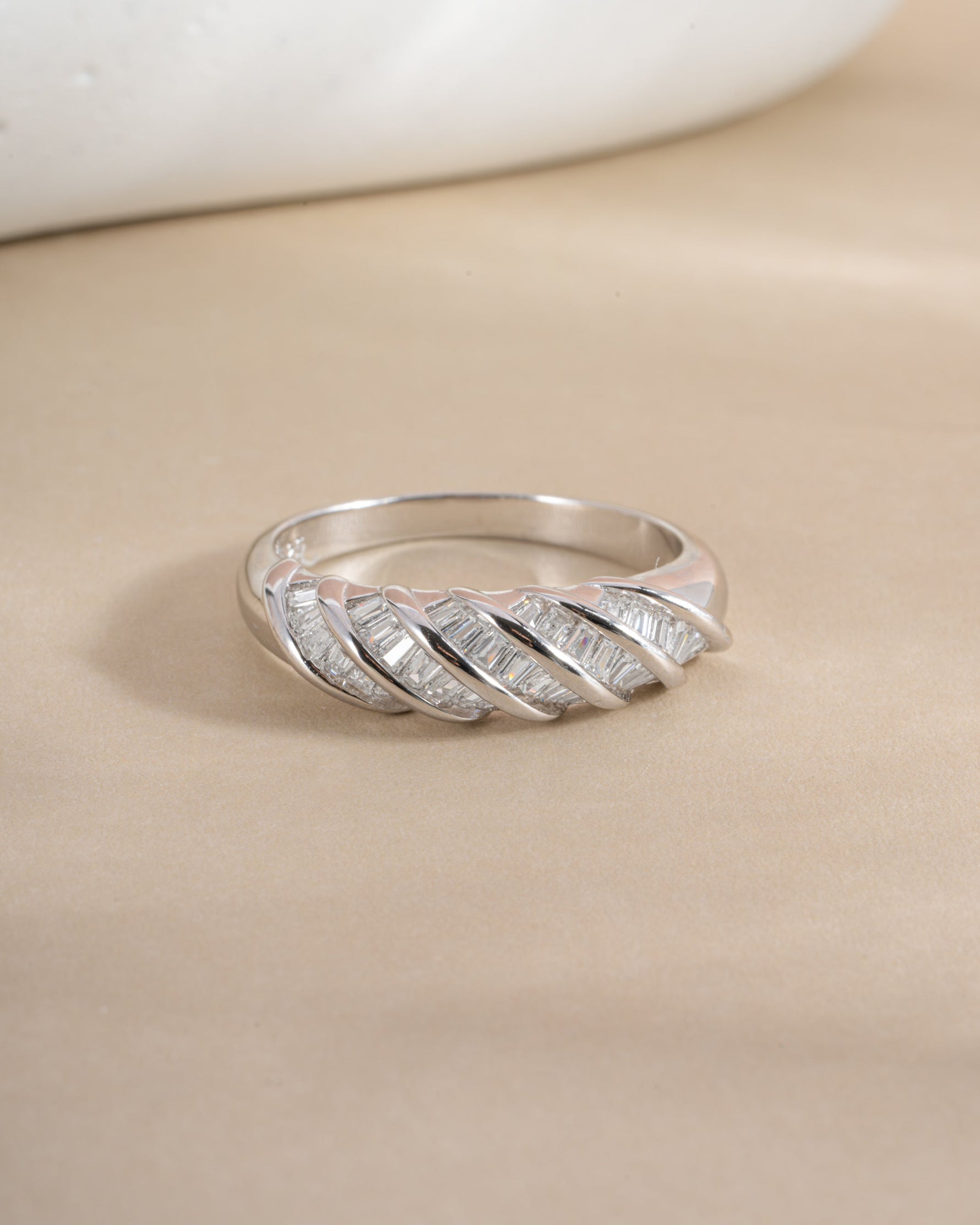 Sterling silver Baguette Croissant Ring by Sami Jewels featuring a detailed croissant-shaped design for stylish wear.