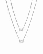 Sterling silver Baguette Necklace with diamond accents from Sami Jewels, displayed against a white background.